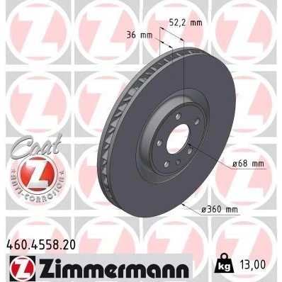 Bilde av ZIMMERMANN Bremseskive PORSCHE: Macan 36mm 6/5 5 hull 112mm innvendig ventilert belagt høy karbon 460.4558.20 95B615302AA Bremseskiver, Skivebremser