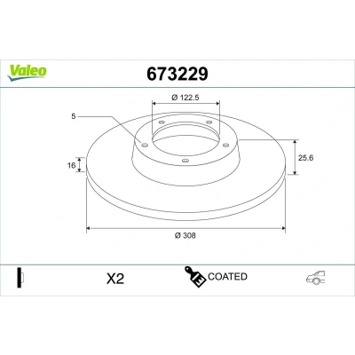 Bilde av VALEO Bremseskive FORD: Transit Mk7 Van, Minibuss bakaksel 308mm 16mm 5 hull fullt ut 673229 Bremseskiver, Skivebremser