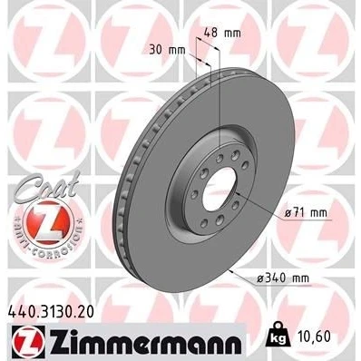 Bilde av ZIMMERMANN COAT Z 440.3130.20 Bremseskiver 340 30 8/5 5 108 innvendig ventilert belagt CITROËN: C5 III Stasjonsvogn, 3, C6 Sedan, PEUGEOT: 508 I SW