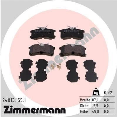 Bilde av ZIMMERMANN 24013.155.1 Bremseklosser med akustisk slitasjevarsel Bildet viser leveranseinnholdet TOYOTA: Avensis I Sedan, Corolla VIII Liftback