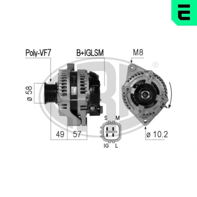 Bilde av ERA 210775A Dynamo 14V 100A TOYOTA: Hiace 4 Kasten, Land Cruiser Prado 120, Bus