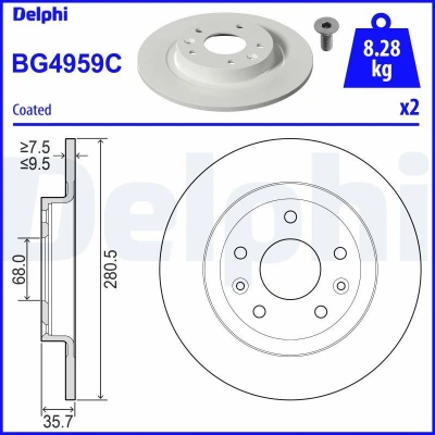 Bilde av DELPHI BG4959C Bremseskiver 280 10 5 fullt ut belagt ubehandlet uten hjullager, ABS sensorring MAZDA: CX 3