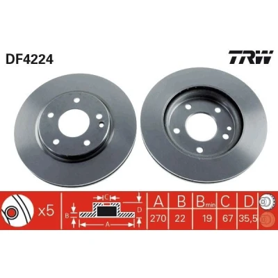 Bilde av TRW DF4224 Bremseskiver 270 22 5 120 ventilert spraylakkert MERCEDES BENZ: Vaneo