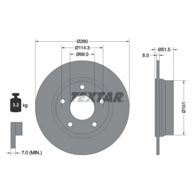 Bilde av TEXTAR Bremseskive 8mm 05/05 114,3mm fullt ut belagt 92335803 432066LA0A,432067177R Bremseskiver, Skivebremser
