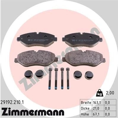 Bilde av ZIMMERMANN 29192.210.1 Bremseklosser klargjort for slitasjeindikator med skruer Bildet viser leveranseinnholdet MERCEDES BENZ: Vito Minibuss