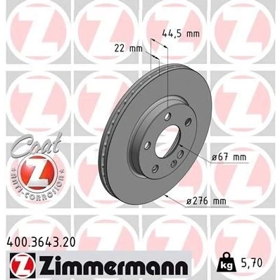 Bilde av ZIMMERMANN COAT Z 400.3643.20 Bremseskiver 276 22 6/5 5 112 innvendig ventilert belagt høy karbon MERCEDES BENZ: B Klasse, A Klasse