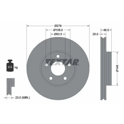 Bilde av TEXTAR PRO 92237703 Bremseskiver 278 25 05/05 108 innvendig ventilert belagt uten hjulfestebolt, hjulnav FORD: FOCUS 3, 3 Turnier, C Max 2