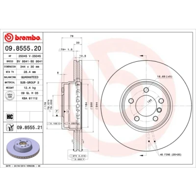Bilde av BREMBO COATED DISC LINE 09.8555.21 Bremseskiver 344 30 5 innvendig ventilert belagt høy karbon LAND ROVER: Range Rover 3