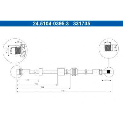 Bilde av ATE 24.5104 0395.3 Bremseslange 435mm M10x1mm FORD: C Max, Focus 2