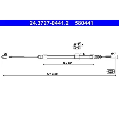 Bilde av ATE 24.3727 0441.2 Bremsekabel 2460 MERCEDES BENZ: Sprinter 4 T Van, 3 Minibuss