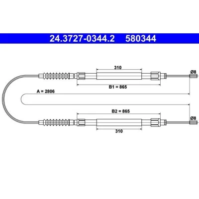 Bilde av ATE 24.3727 0344.2 Bremsekabel 2806 CITROËN: Jumper I Flatvogn lastebil/Chassis, FIAT: Ducato II PEUGEOT: Boxer Van