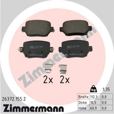 Bilde av ZIMMERMANN 26372.155.2 Bremseklosser med akustisk slitasjevarsel Bildet viser leveranseinnholdet, glideplate TESLA: Model 3, Y