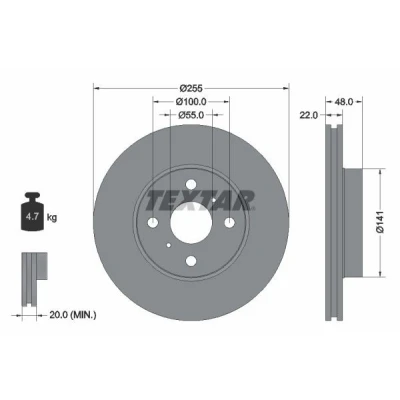 Bilde av TEXTAR PRO 92077203 Bremseskiver 255 22 04/06 100 innvendig ventilert belagt uten hjulfestebolt, hjulnav TOYOTA: Corolla VIII Liftback