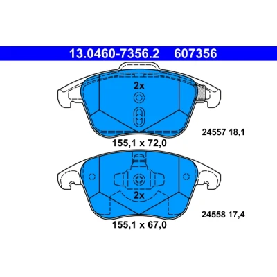 Bilde av ATE 13.0460 7356.2 Bremseklosser ikke klargjort for slitasjeindikator, ekskl. slitasjevarselkontakt PEUGEOT: 5008 I, CITROËN: C4 II Hatchback