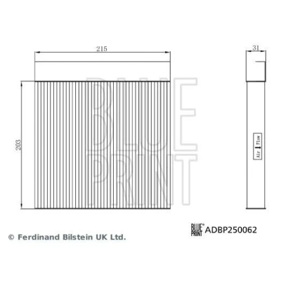 Bilde av BLUE PRINT ADBP250062 Kupéfilter pollenfilter 215mm 203mm 31mm