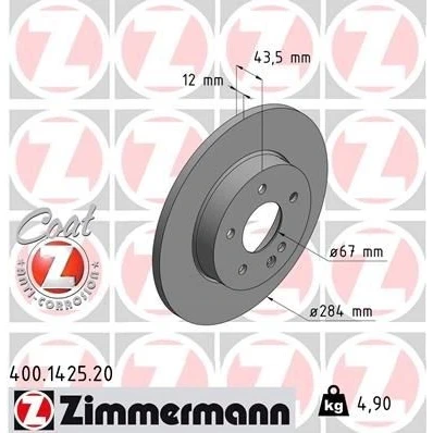 Bilde av ZIMMERMANN COAT Z 400.1425.20 Bremseskiver 284 12 6/5 5 112 fullt ut belagt MERCEDES BENZ: C Klasse Sedan