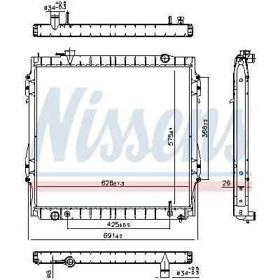 Bilde av NISSENS 606946 Radiator Aluminium 575mm 628mm 26mm med oljekjøler, uten pakning ekspansjonstank, ramme Kjøleribber loddet