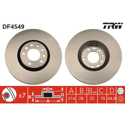 Bilde av TRW DF4549 Bremseskiver 314 28 7 110 ventilert spraylakkert SAAB: 9 3 Sedan, Stasjonsvogn, Cabrio, OPEL: Vectra C Caravan, CC