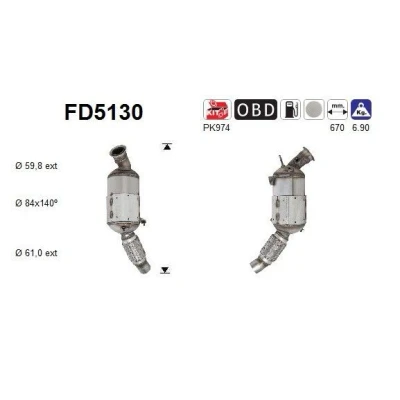 Bilde av AS FD5130 Partikkelfilter Euro 5 Cordierit BMW: 3 Touring, 1 Hatchback, Sedan