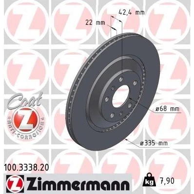 Bilde av ZIMMERMANN COAT Z 100.3338.20 Bremseskiver 335 22 7/5 5 112 utvendig ventilert belagt høy karbon AUDI: A8 D3