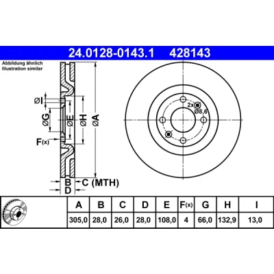Bilde av ATE 24.0128 0143.1 Bremseskiver 305,0 28,0 4 108,0 ventilert