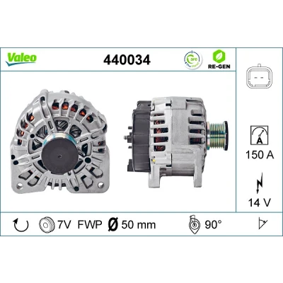 Bilde av VALEO 440034 Dynamo 14V 150A OPEL: Vivaro A Combi, Van, Flatvogn lastebil / Chassis, RENAULT: ESPACE 4, TRAFIC 2 Bus
