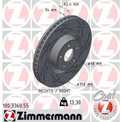 Bilde av ZIMMERMANN Bremseskive AUDI: A6 C7 Allroad 34mm 6/5 5 hull 112mm innvendig ventilert, med sliss belagt høy karbon 100.3360.55 4G0615301AC,4G0615301C