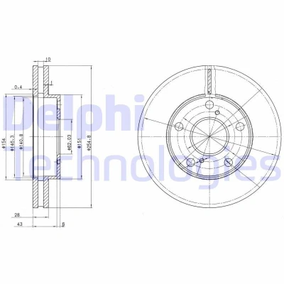 Bilde av DELPHI BG3177 Bremseskiver 255 28 5 ventilert oljet ubehandlet uten hjullager, ABS sensorring TOYOTA: Camry IV Sedan, III Sedan