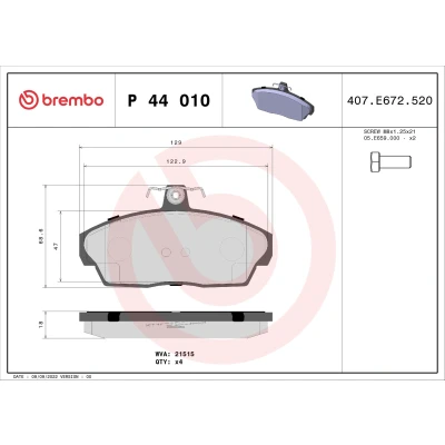 Bilde av BREMBO P 44 010 Bremseklosser ekskl. slitasjevarselkontakt med bremsecaliperskruer uten tilbehør LAND ROVER: Freelander I SUV