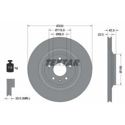Bilde av TEXTAR PRO 92160403 Bremseskiver 330 22 05/06 112 utvendig ventilert belagt uten hjulfestebolt, hjulnav AUDI: A6 C6 Avant, Allroad