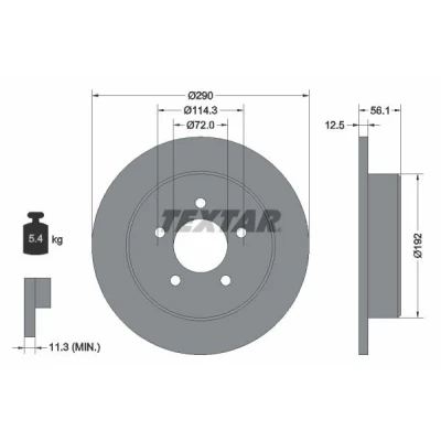 Bilde av TEXTAR 92108400 Bremseskiver 290 12,5 05/05 114,3 fullt ut uten hjulfestebolt, hjulnav CHRYSLER: VOYAGER 4