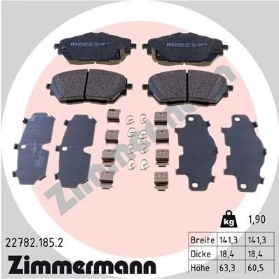 Bilde av ZIMMERMANN 22782.185.2 Bremseklosser med akustisk slitasjevarsel Bildet viser leveranseinnholdet, fjær TOYOTA: C HR, Corolla XII Stasjonsvogn