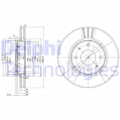 Bilde av DELPHI BG3501C Bremseskiver 281 24 4 ventilert belagt ubehandlet uten hjullager, ABS sensorring VOLVO: V40 Stasjonsvogn, S40 I
