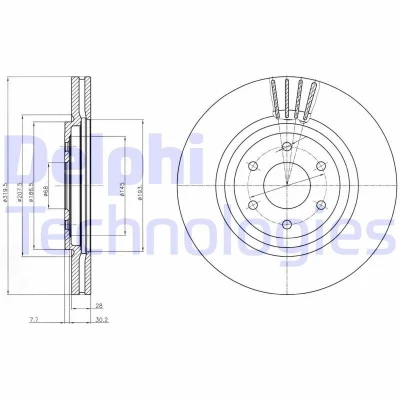 Bilde av DELPHI BG4176C Bremseskiver 320 28 6 ventilert belagt ubehandlet uten hjullager, ABS sensorring NISSAN: Pathfinder 3, NP300 Navara Pick up