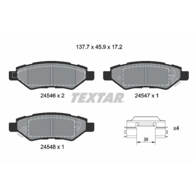 Bilde av TEXTAR 2454601 Bremseklosser med akustisk slitasjevarsel tilbehør CHEVROLET: Camaro V Coupé, FORD: Kuga Mk3