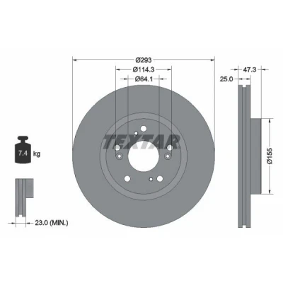 Bilde av TEXTAR PRO 92257303 Bremseskiver 293 25 05/09 114,3 innvendig ventilert belagt uten hjulfestebolt, hjulnav HONDA: CIVIC 9, 9 Tourer