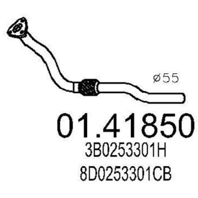 Bilde av MTS 01.41850 Eksosrør 1120 foran for midtre eksospotte AUDI: A4 B6 Sedan, Avant, A6 C5 VOLKSWAGEN: Passat B5 GP Stasjonsvogn