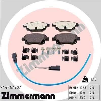 Bilde av ZIMMERMANN 24486.170.1 Bremseklosser inkl. slitasjevarselkontakt med skruer Bildet viser leveranseinnholdet, fjær FORD: Transit Mk6 Van