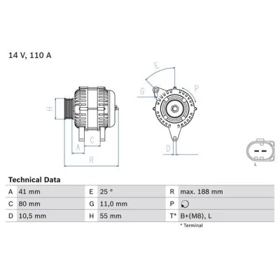 Bilde av BOSCH 0 986 046 060 Dynamo 14V 110A FIAT: Ducato II Flatvogn lastebil/Chassis, III lastebil / Chassis