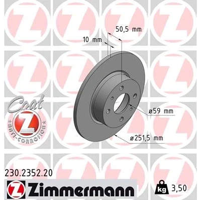 Bilde av ZIMMERMANN COAT Z 230.2352.20 Bremseskiver 251 10 6/4 4 98 fullt ut belagt FIAT: BRAVO 2, Stilo Hatchback, ALFA ROMEO: MiTo
