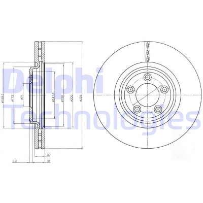 Bilde av DELPHI BG4203C Bremseskiver 326 30 5 ventilert belagt høy karbon uten hjullager, ABS sensorring JAGUAR: XF Sedan, XJ S Type