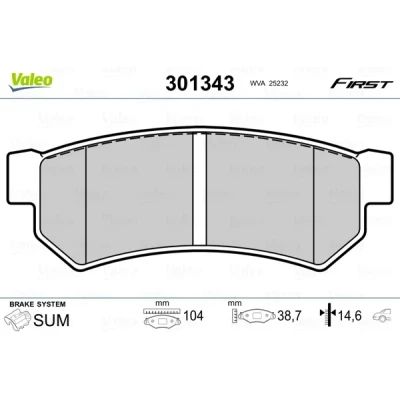 Bilde av VALEO 301343 Bremseklosser FIRST bakaksel ekskl. slitasjevarselkontakt uten antiskrike blikk CHEVROLET: Nubira Stasjonsvogn, Lacetti Sedan