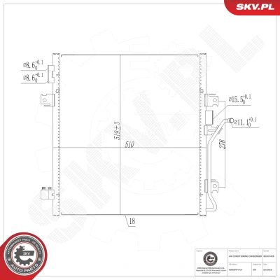 Bilde av Kondensator, klimaanlegg Esen skv 86SKV408 dodge nitro, nitro van, jeep cherokee OE 68003971AA, 68003971AB, 68003971AC