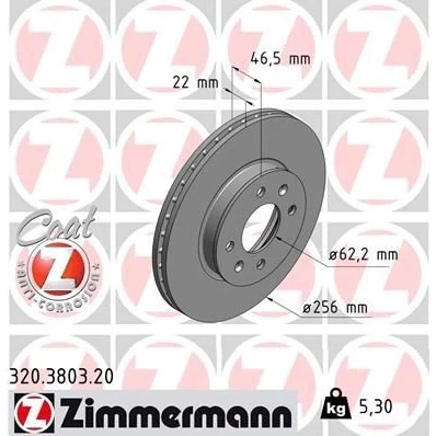 Bilde av ZIMMERMANN COAT Z 320.3803.20 Bremseskiver 256 22 6/4 4 100 innvendig ventilert belagt HYUNDAI: i20 I Hatchback, ACCENT 3 Stufenheck, KIA: RIO 2