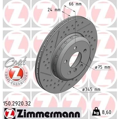Bilde av ZIMMERMANN FORMULA F COAT Z 150.2920.32 Bremseskiver 345 24 6/5 5 120 innvendig ventilert, med sliss, nedsenket, todelt bremseskive belagt høy karbon