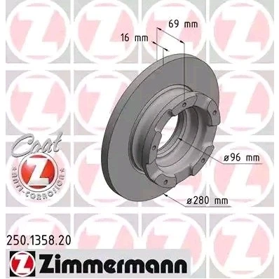 Bilde av ZIMMERMANN Bremseskive FORD: Transit Mk6 Van, Minibuss, Flatvogn lastebil / Chassis COAT Z 250.1358.20 1371421,1387152,1451161