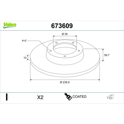 Bilde av VALEO Bremseskive TOYOTA: Corolla VIII Liftback, Compact bakaksel 240mm 10mm 4 hull fullt ut 673609 Bremseskiver, Skivebremser