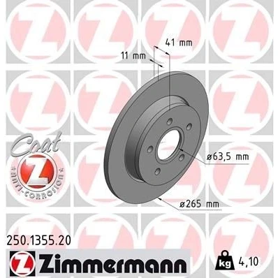 Bilde av ZIMMERMANN COAT Z 250.1355.20 Bremseskiver 265 11 5/5 5 108 fullt ut belagt FORD: Focus 2 Kombi, 2, C Max