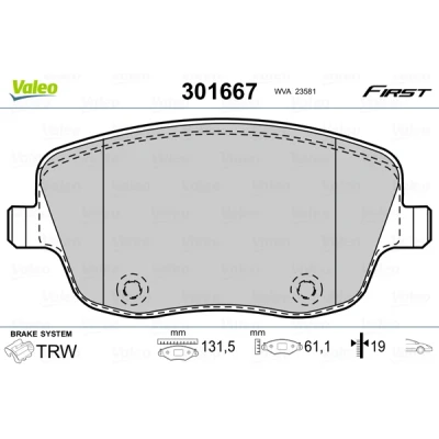 Bilde av VALEO 301667 Bremseklosser FIRST framaksel ekskl. slitasjevarselkontakt med antihyle blikk SKODA: Fabia 2, Roomster, I Hatchback