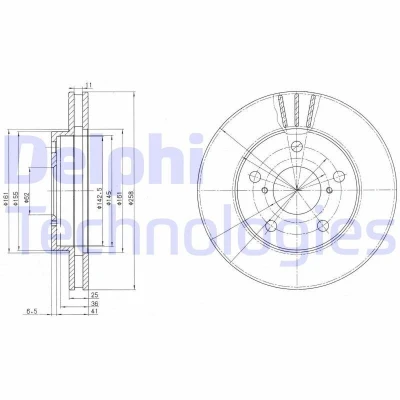 Bilde av DELPHI BG3355 Bremseskiver 258 25 5 ventilert oljet ubehandlet uten hjullager, ABS sensorring